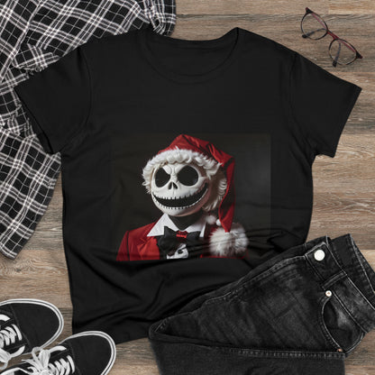 Nightmare Before Christmas Jack Skellington in Santa Hat Women's Midweight Cotton Tee