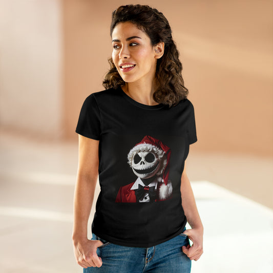 Nightmare Before Christmas Jack Skellington in Santa Hat Women's Midweight Cotton Tee