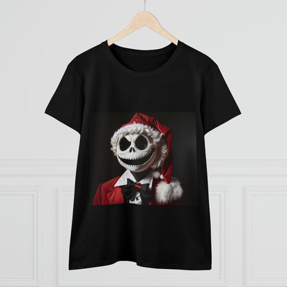 Nightmare Before Christmas Jack Skellington in Santa Hat Women's Midweight Cotton Tee