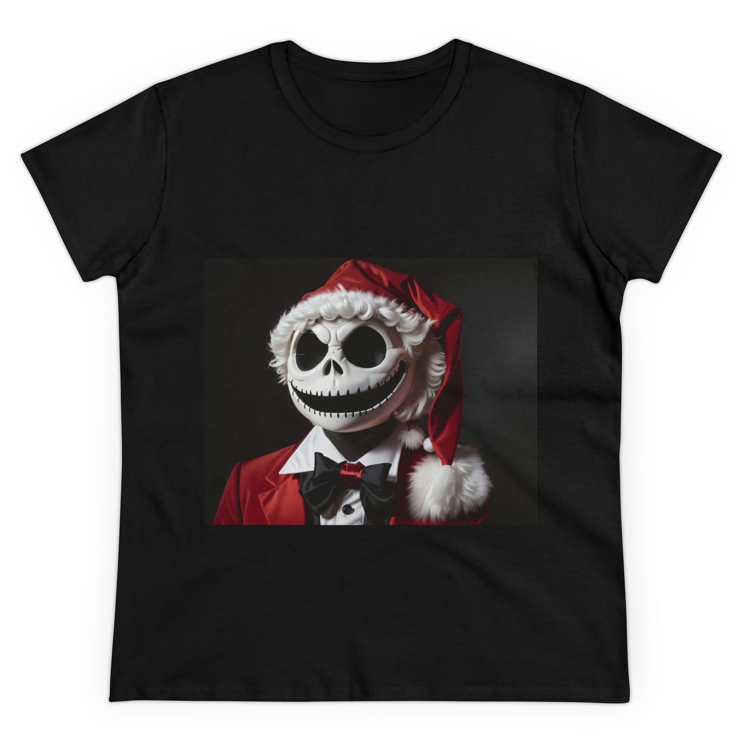 Nightmare Before Christmas Jack Skellington in Santa Hat Women's Midweight Cotton Tee